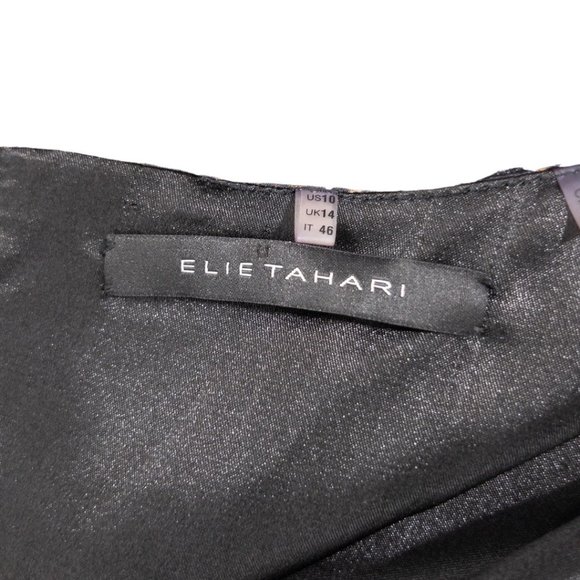 Elie Tahari Sheath Dress Size 10 Navy Gold Abstract Print Short Sleeve Womens - Picture 5 of 6